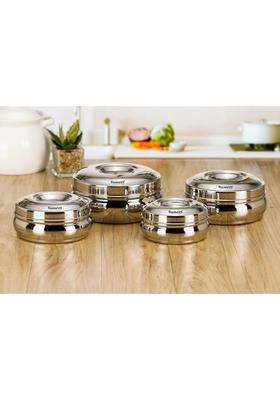 Sumeet Stainless Steel Round Shape Canisters Puri Dabba Storage Containers for Kitchen | 300 ml | 10.1 fl oz | 9.7 cm | 3.8 Inch | Pack of 4