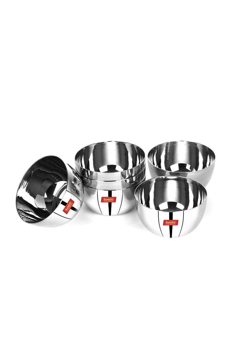 Sumeet Stainless Steel Big Apple Bowl | 300 ml | 10.1 fl oz | 9.8 cm | 3.9 Inch | 6-Piece Set - Indya