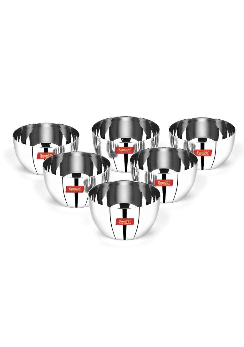 Sumeet Stainless Steel Big Apple Bowl | 300 ml | 10.1 fl oz | 9.8 cm | 3.9 Inch | 6-Piece Set - Indya