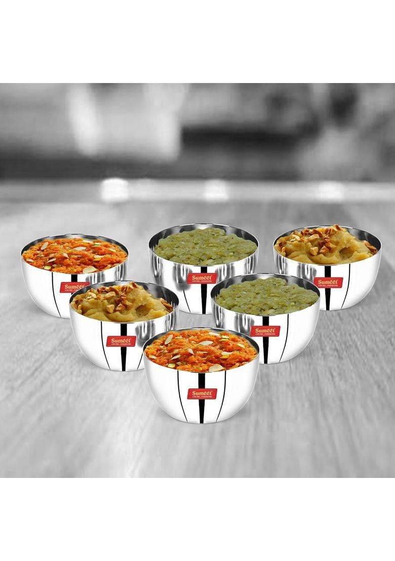Sumeet Stainless Steel Big Apple Bowl | 300 ml | 10.1 fl oz | 9.8 cm | 3.9 Inch | 6-Piece Set - Indya
