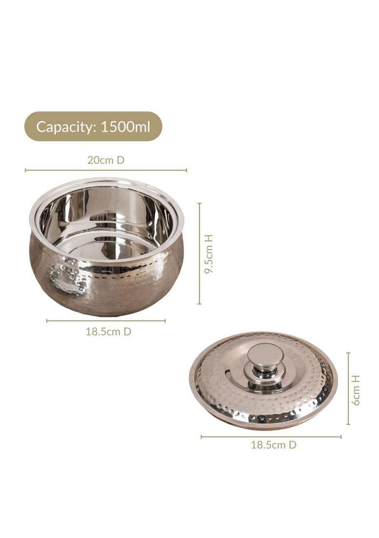 Nestasia Stainless Steel Insulated Casserole with Lid | 1500 ml | 50.7 fl oz | BPA Free | Hammered Finish | Food Safe | Rust Resistant - Indya