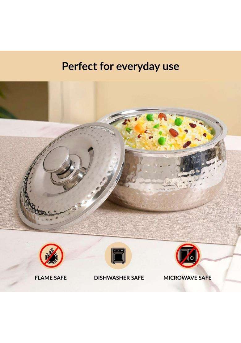Nestasia Stainless Steel Insulated Casserole with Lid | 1500 ml | 50.7 fl oz | BPA Free | Hammered Finish | Food Safe | Rust Resistant - Indya