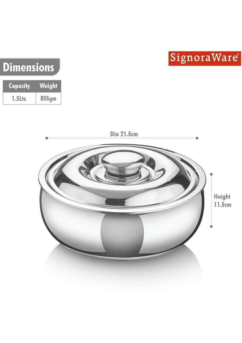 SIGNORA WARE SignoraWare Stainless Steel Roti Server Casserole with Lid | 1.5 L | 1.6 Qt - Indya