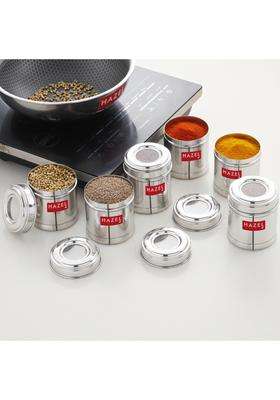 HAZEL Stainless Steel Kitchen Containers with Transparent See Through Lid | 300 ml | 10.1 fl oz | 6-Piece Set