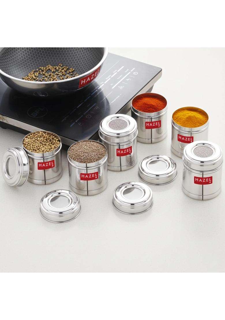 HAZEL Stainless Steel Kitchen Containers with Transparent See Through Lid | 300 ml | 10.1 fl oz | 6-Piece Set - Indya