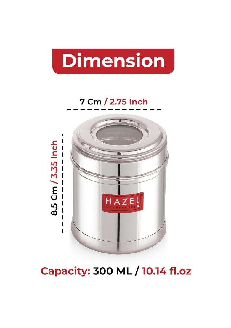 HAZEL Stainless Steel Kitchen Containers with Transparent See Through Lid | 300 ml | 10.1 fl oz | 6-Piece Set - Indya