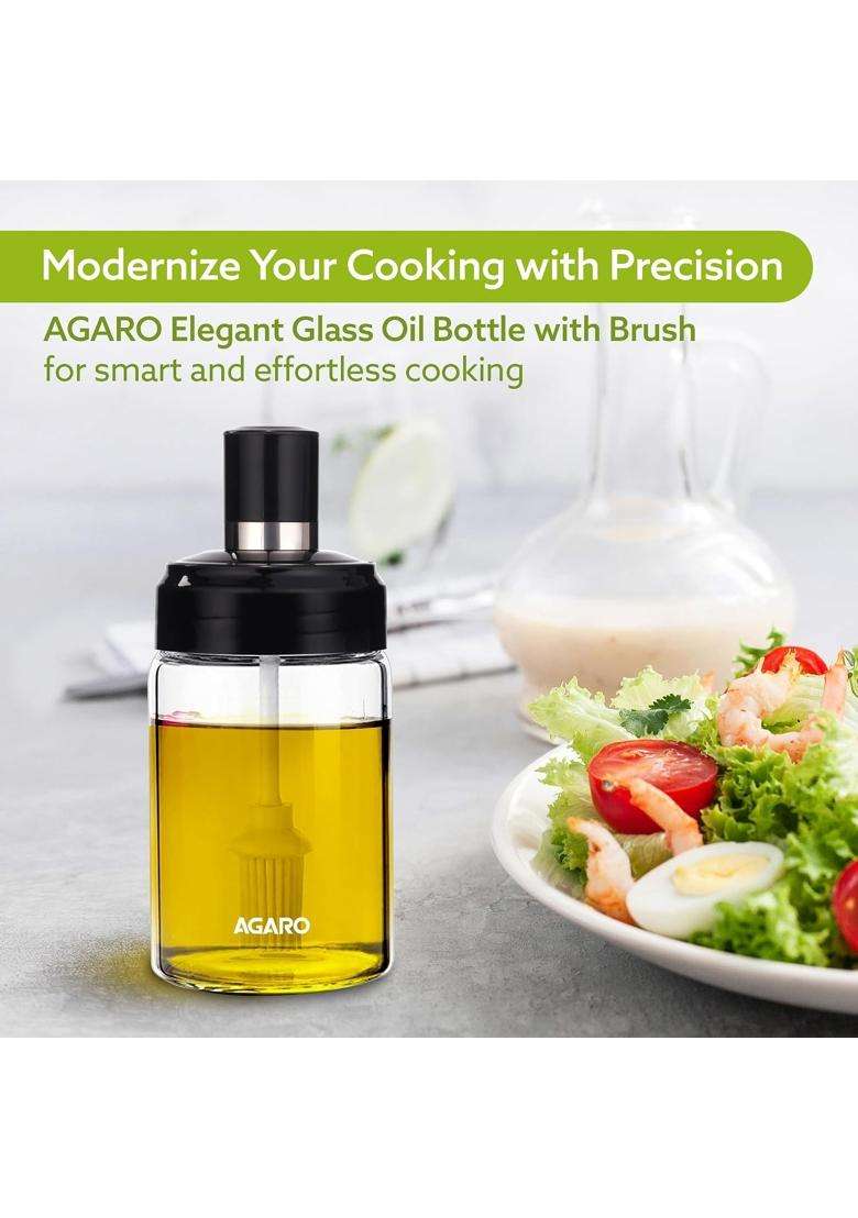 AGARO Elegant Glass Oil Bottle with Brush | 250 ml | 8.5 fl oz - Indya