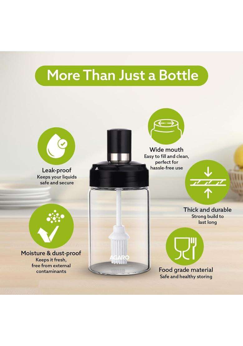 AGARO Elegant Glass Oil Bottle with Brush | 250 ml | 8.5 fl oz - Indya