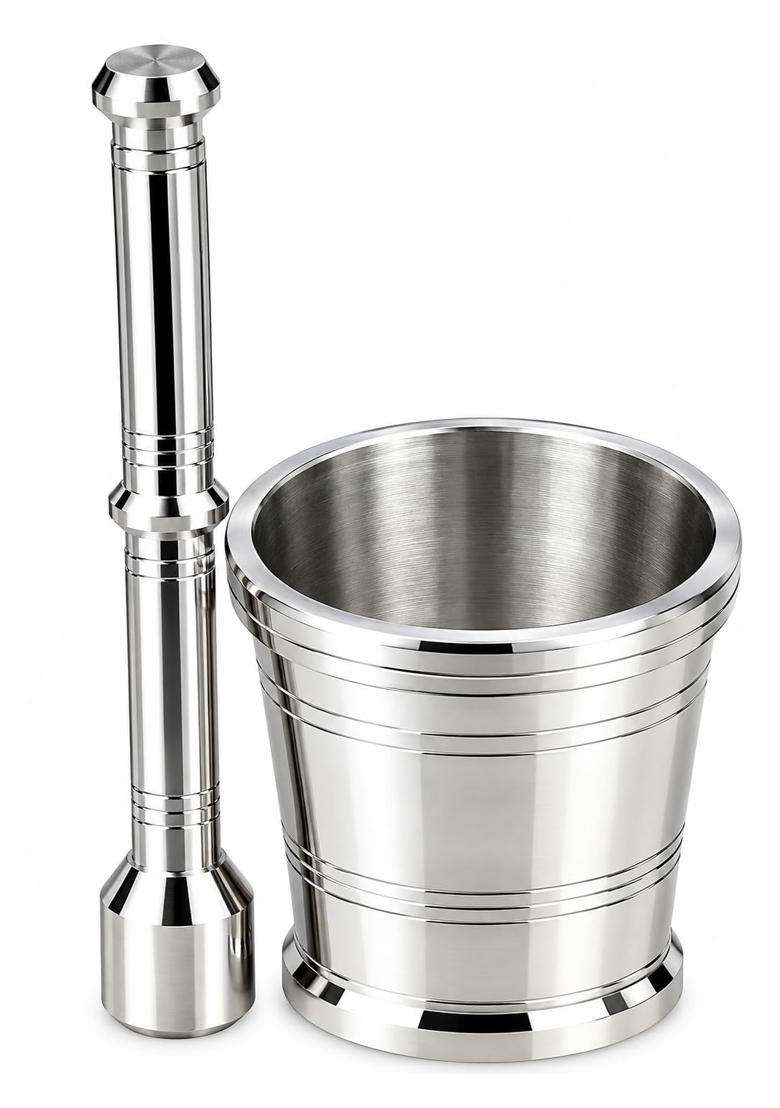 AAYU CRAFT KITCHENWARE FOR LIFE Steel Okhli Masher Mortar and Pestle Set for Kitchen - Indya