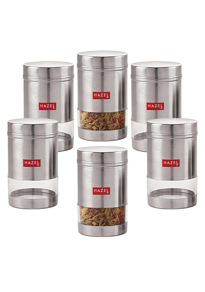 HAZEL Stainless Steel Kitchen Container | 1200 ml | 40.6 fl oz | 6-Piece Set - Indya