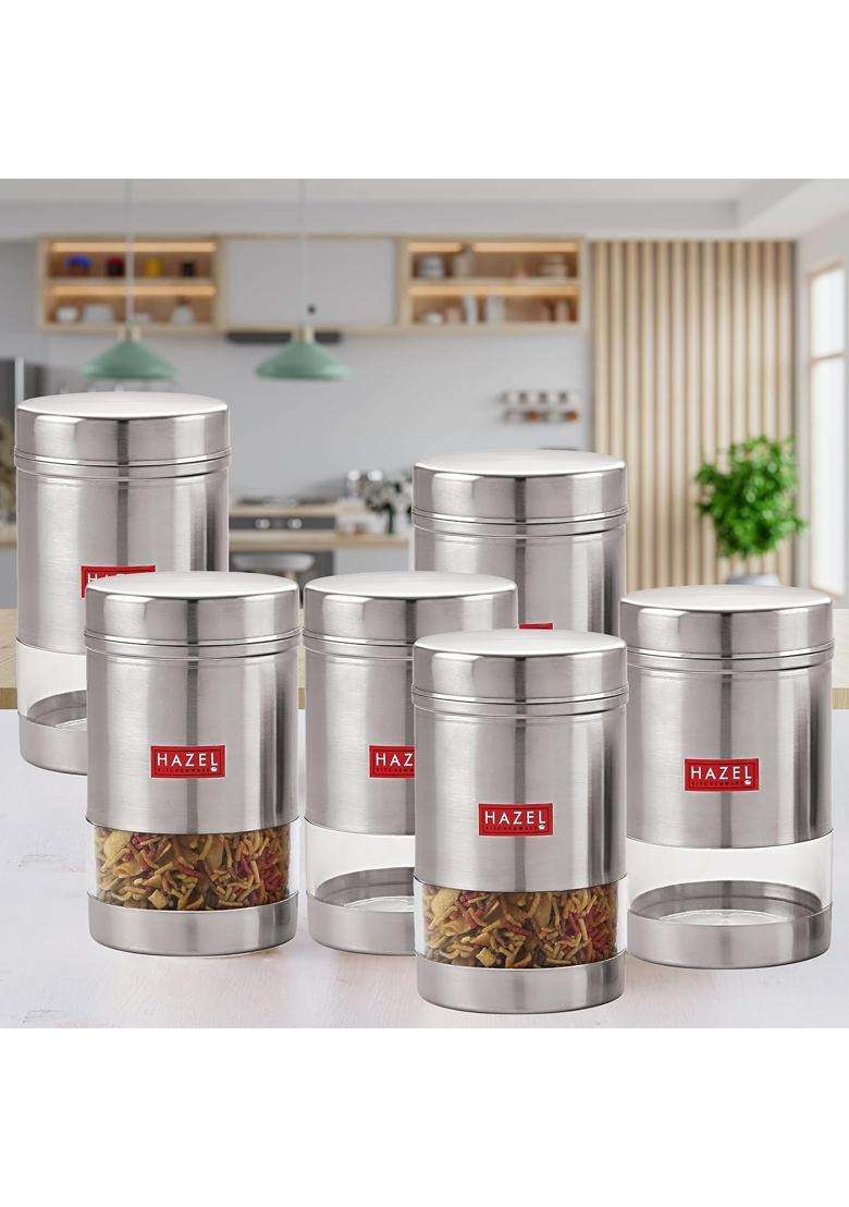 HAZEL Stainless Steel Kitchen Container | 1200 ml | 40.6 fl oz | 6-Piece Set - Indya