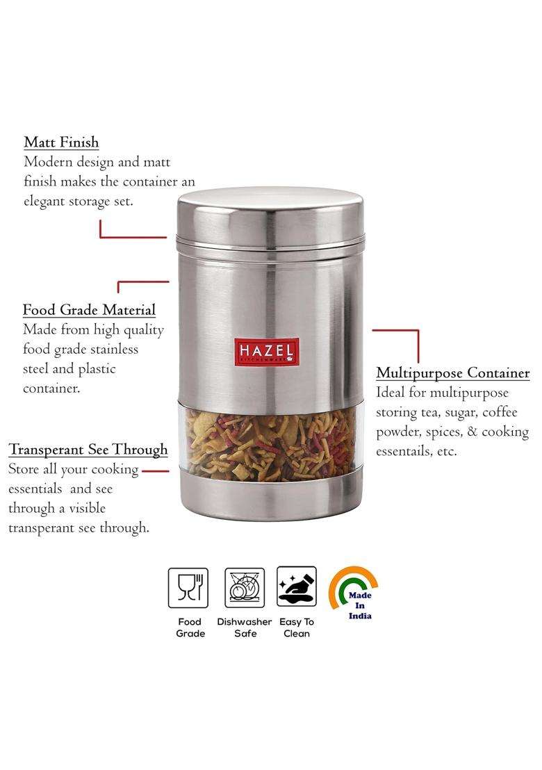 HAZEL Stainless Steel Kitchen Container | 1200 ml | 40.6 fl oz | 6-Piece Set - Indya