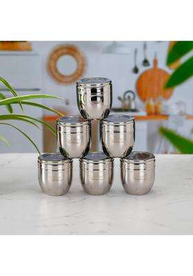 Sumeet Stainless Steel Conical Shape Canisters Dabba Storage Containers for Kitchen | 250 ml | 8.5 fl oz | 7 cm | 2.8 Inch | 6-Piece Set
