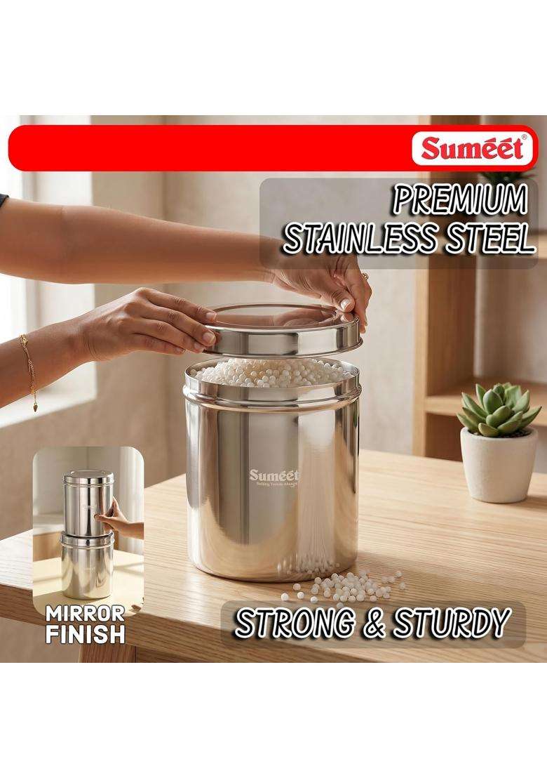 Sumeet Stainless Steel Big Dabba Canisters Vertical Storage Container for Kitchen | 3500 ml | 118.3 fl oz | 17 cm | 6.7 Inch - Indya