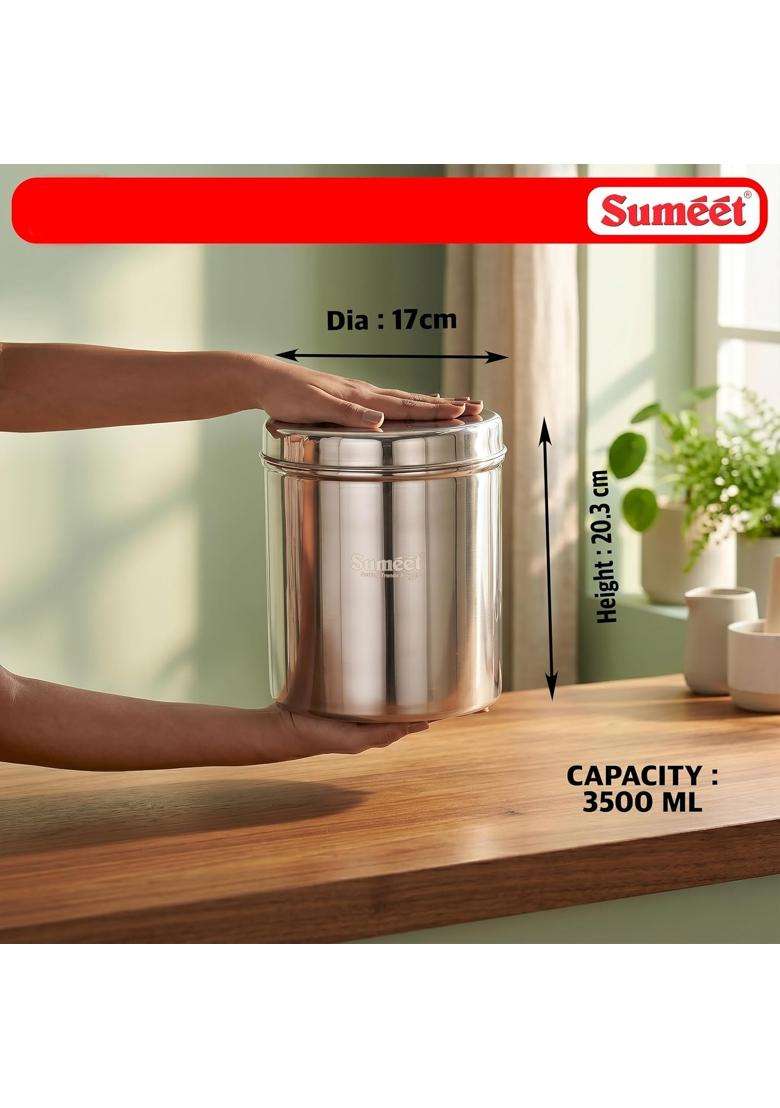 Sumeet Stainless Steel Big Dabba Canisters Vertical Storage Container for Kitchen | 3500 ml | 118.3 fl oz | 17 cm | 6.7 Inch - Indya