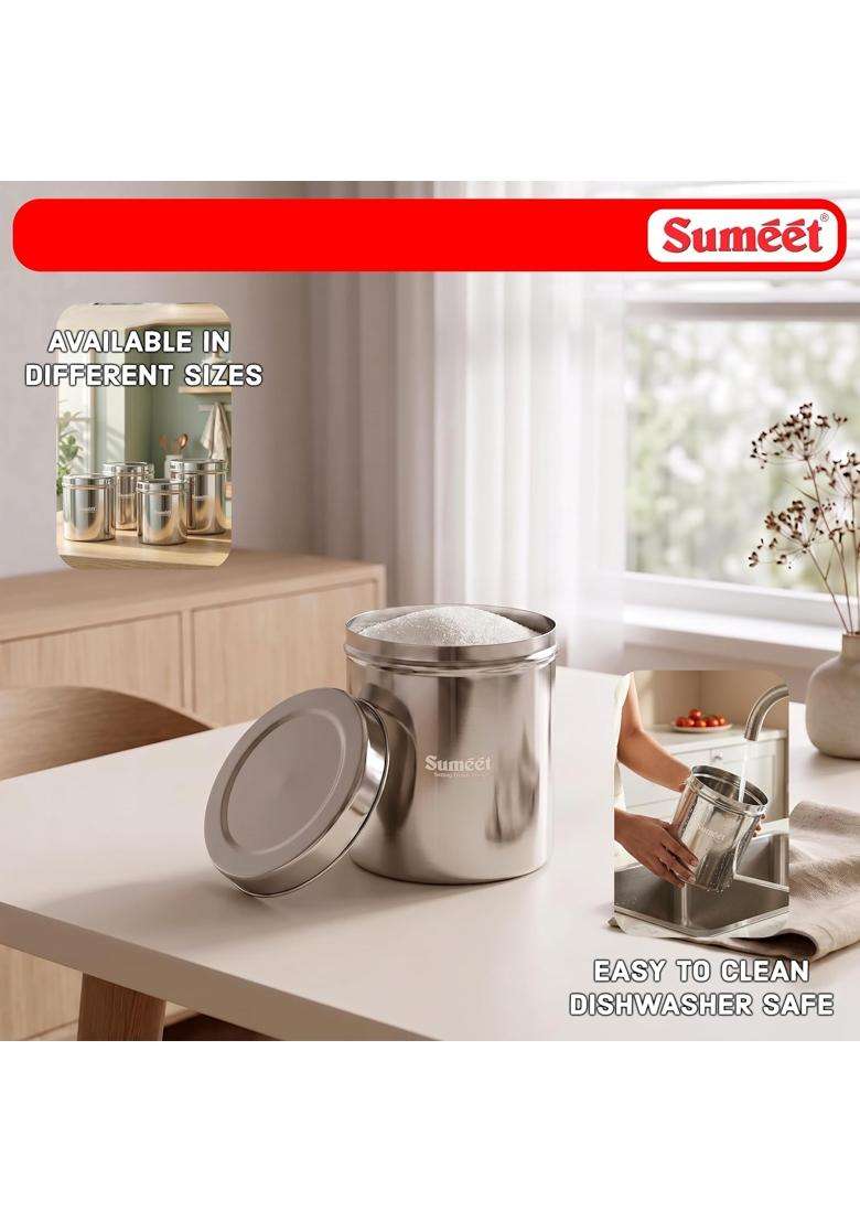 Sumeet Stainless Steel Big Dabba Canisters Vertical Storage Container for Kitchen | 3500 ml | 118.3 fl oz | 17 cm | 6.7 Inch - Indya