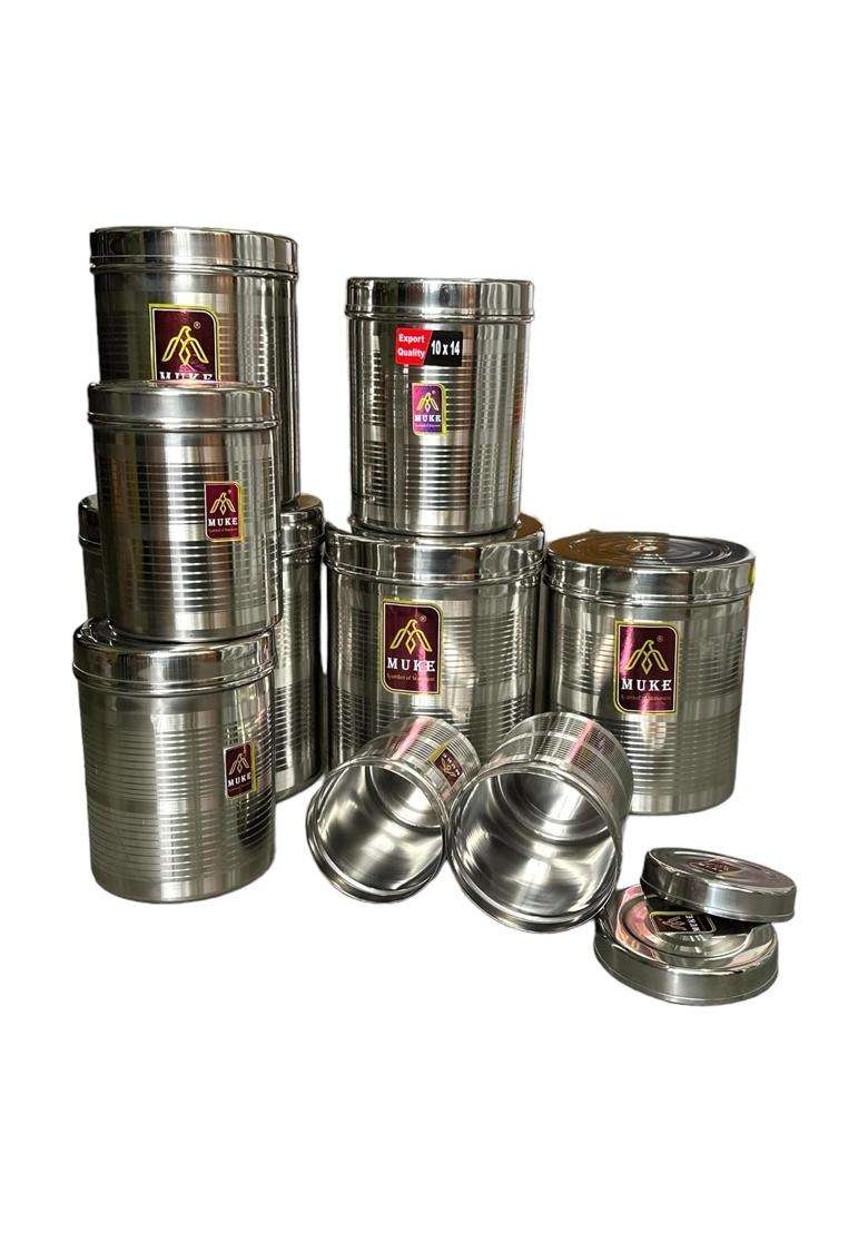 KITCHEN NEXT MUKE Stainless Steel Dibba Kitchen Storage Container Food Grade Dabba | 500 ml | 16.9 fl oz | 9-Piece Set - Indya