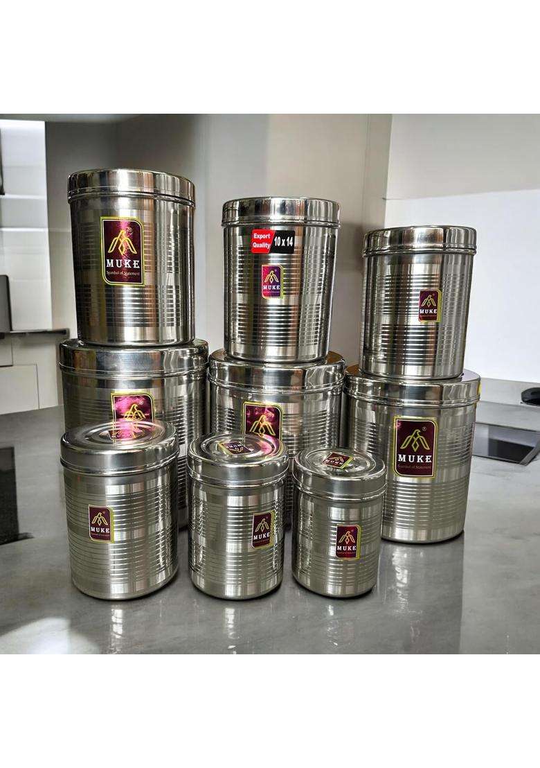 KITCHEN NEXT MUKE Stainless Steel Dibba Kitchen Storage Container Food Grade Dabba | 500 ml | 16.9 fl oz | 9-Piece Set - Indya