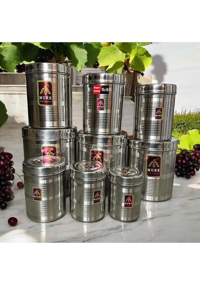 KITCHEN NEXT MUKE Stainless Steel Dibba Kitchen Storage Container Food Grade Dabba | 500 ml | 16.9 fl oz | 9-Piece Set - Indya