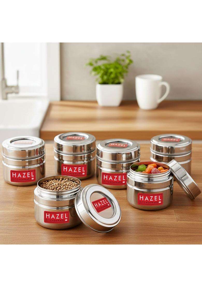 HAZEL Stainless Steel Small Container for Kitchen | 200 ml | 6.8 fl oz | 6-Piece Set - Indya