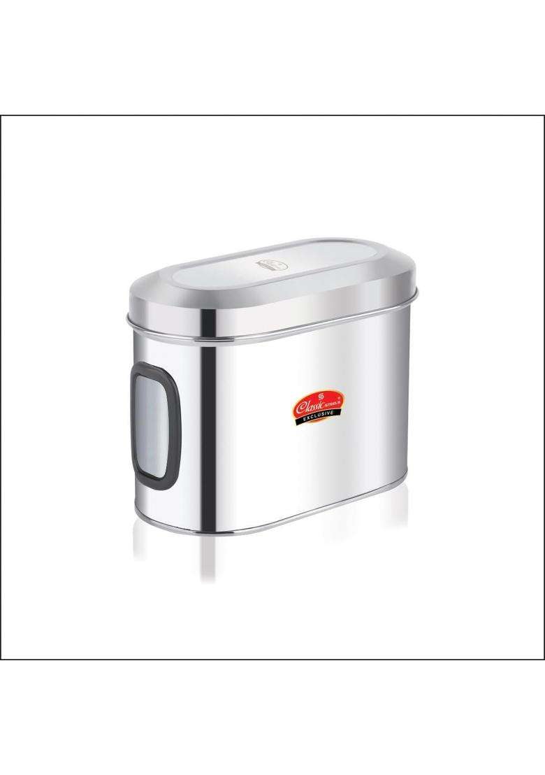 Classic Steels Oval Stainless Steel Kitchen Storage Canisters with Transparent Window | 1500 ml | 50.7 fl oz | Dishwasher Safe | Rust Resistant - Indya