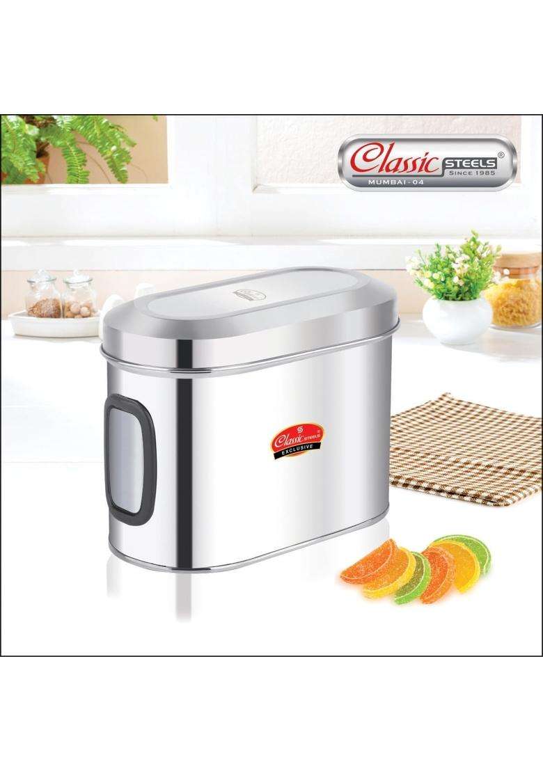Classic Steels Oval Stainless Steel Kitchen Storage Canisters with Transparent Window | 1500 ml | 50.7 fl oz | Dishwasher Safe | Rust Resistant - Indya