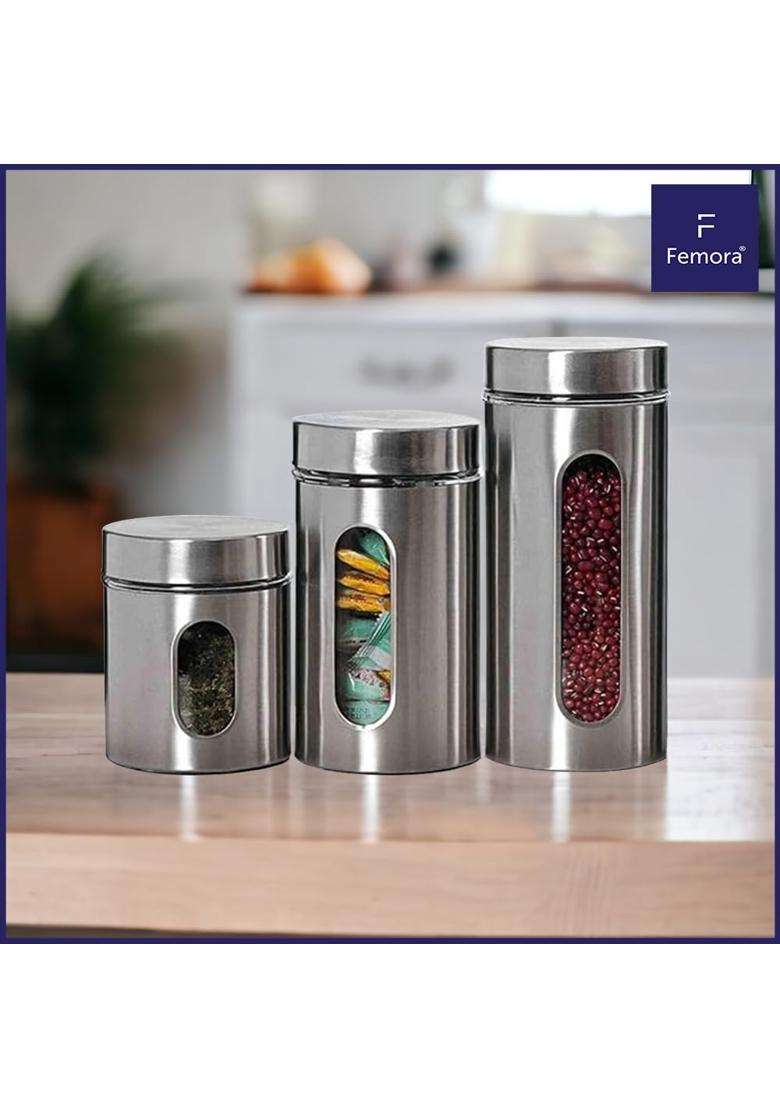 Femora Oval Shape Glass Window Jars | 1000 ml | 33.8 fl oz | 6-Piece Set - Indya