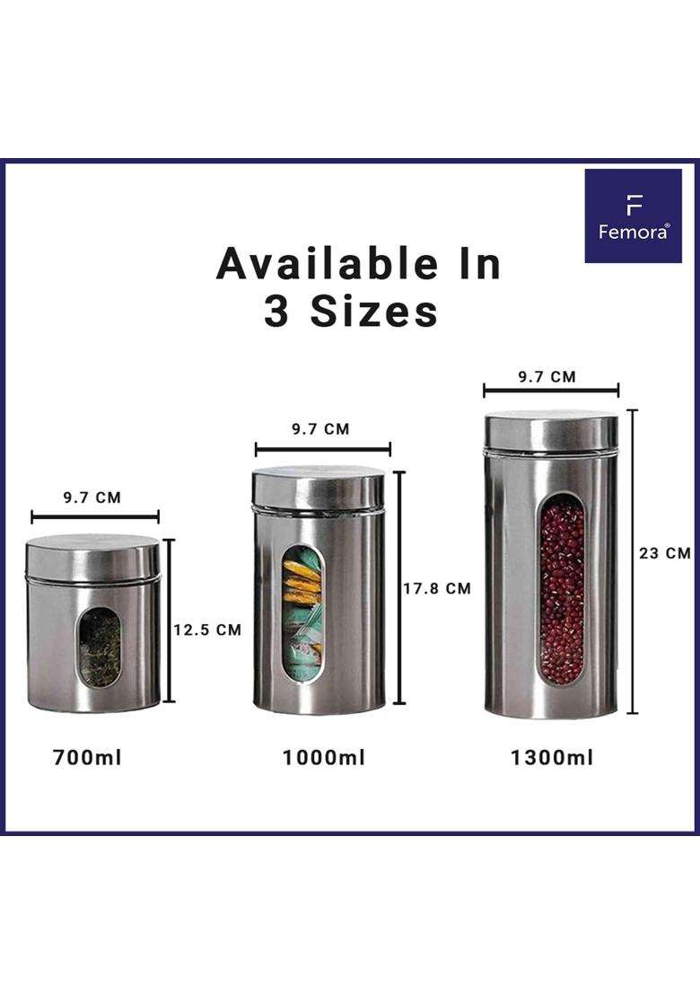 Femora Oval Shape Glass Window Jars | 1000 ml | 33.8 fl oz | 6-Piece Set - Indya