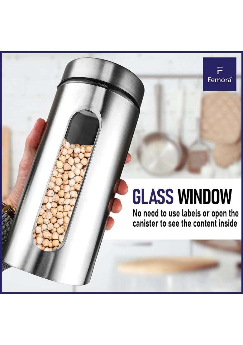 Femora Oval Shape Glass Window Jars | 1000 ml | 33.8 fl oz | 6-Piece Set - Indya