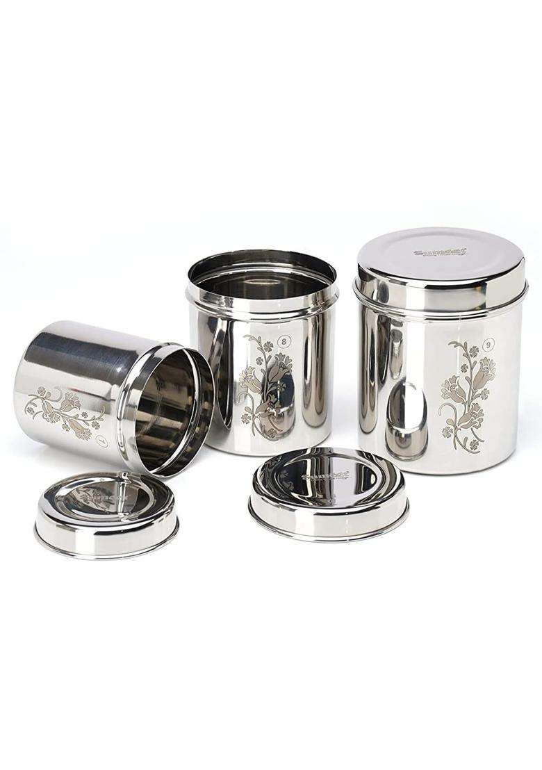 Sumeet Designer Stainless Steel Vertical Canisters | Pack of 3 - Indya