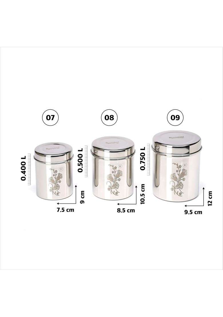Sumeet Designer Stainless Steel Vertical Canisters | Pack of 3 - Indya