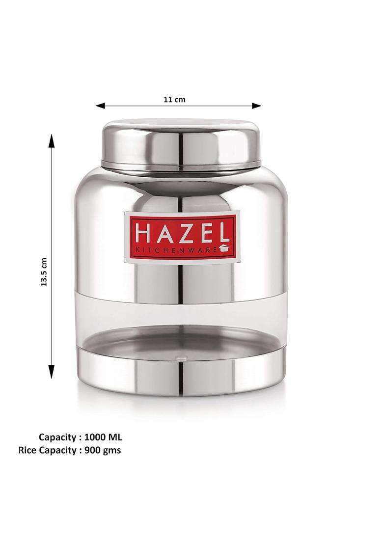 HAZEL Stainless Steel Kitchen Containers with Airtight Lid | 1000 ml | 33.8 fl oz | 6-Piece Set - Indya