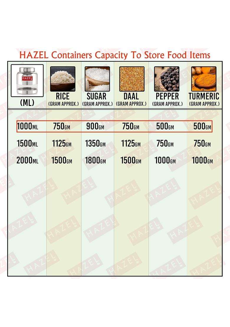 HAZEL Stainless Steel Kitchen Containers with Airtight Lid | 1000 ml | 33.8 fl oz | 6-Piece Set - Indya