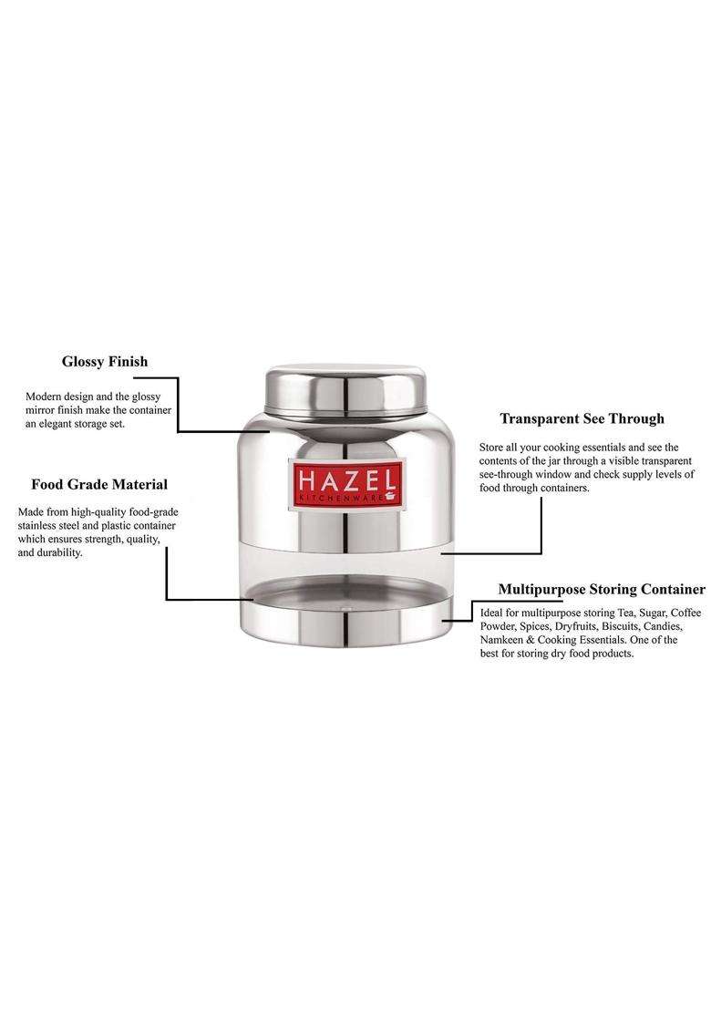HAZEL Stainless Steel Kitchen Containers with Airtight Lid | 1000 ml | 33.8 fl oz | 6-Piece Set - Indya