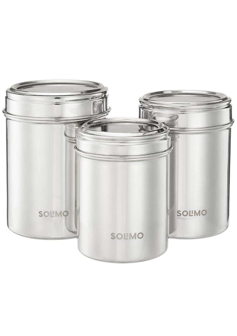 Solimo Amazon Brand Solimo Stainless Steel Canister Set | 600 ml | 20.3 fl oz | 3-Piece Set - Indya