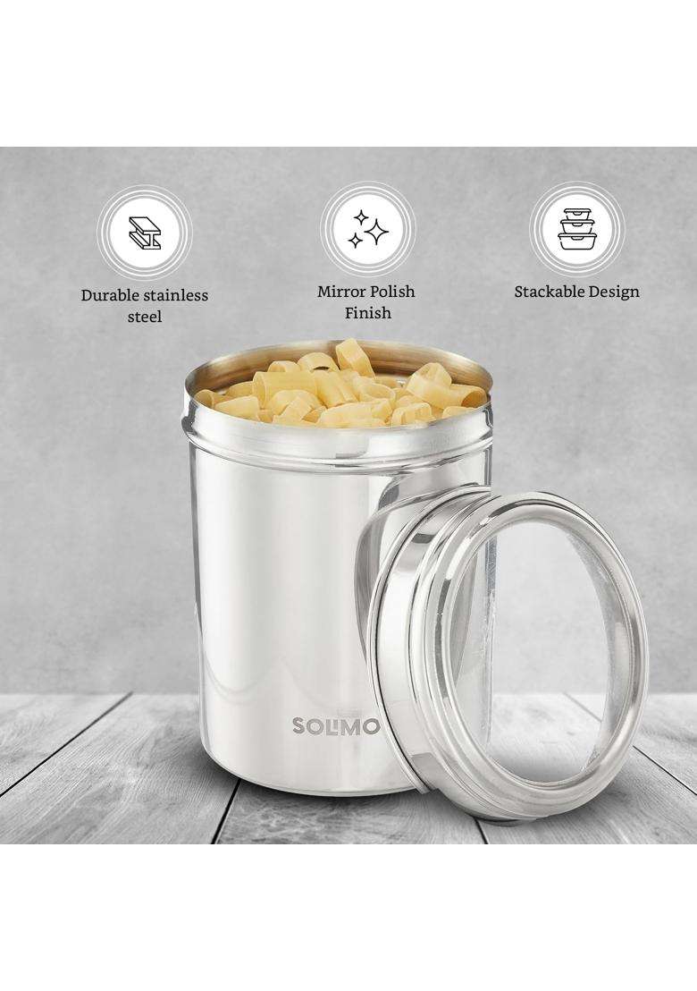 Solimo Amazon Brand Solimo Stainless Steel Canister Set | 600 ml | 20.3 fl oz | 3-Piece Set - Indya