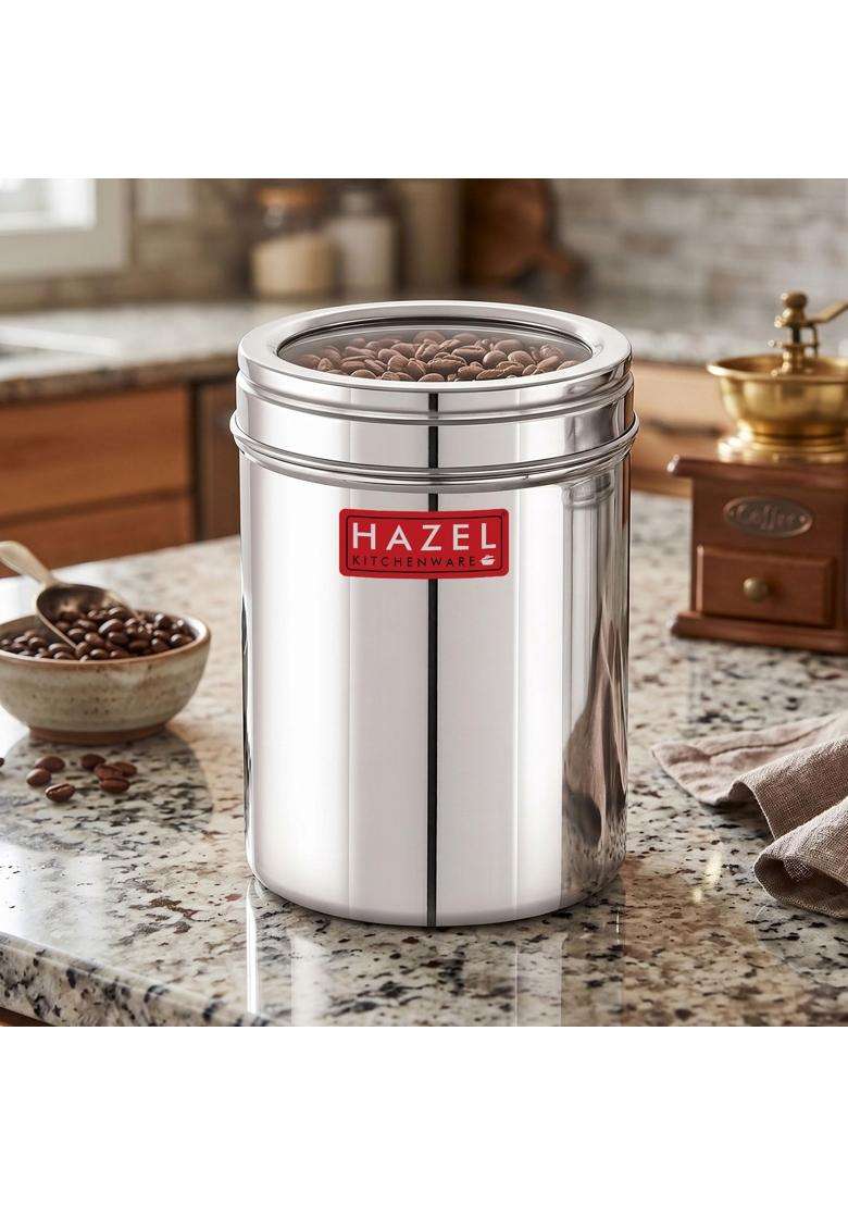 HAZEL Stainless Steel Kitchen Container with Transparent Lid | 1500 ml | 50.7 fl oz - Indya