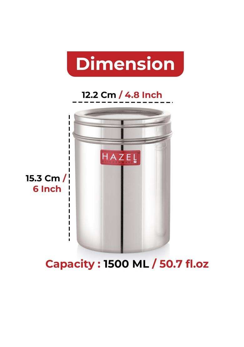 HAZEL Stainless Steel Kitchen Container with Transparent Lid | 1500 ml | 50.7 fl oz - Indya