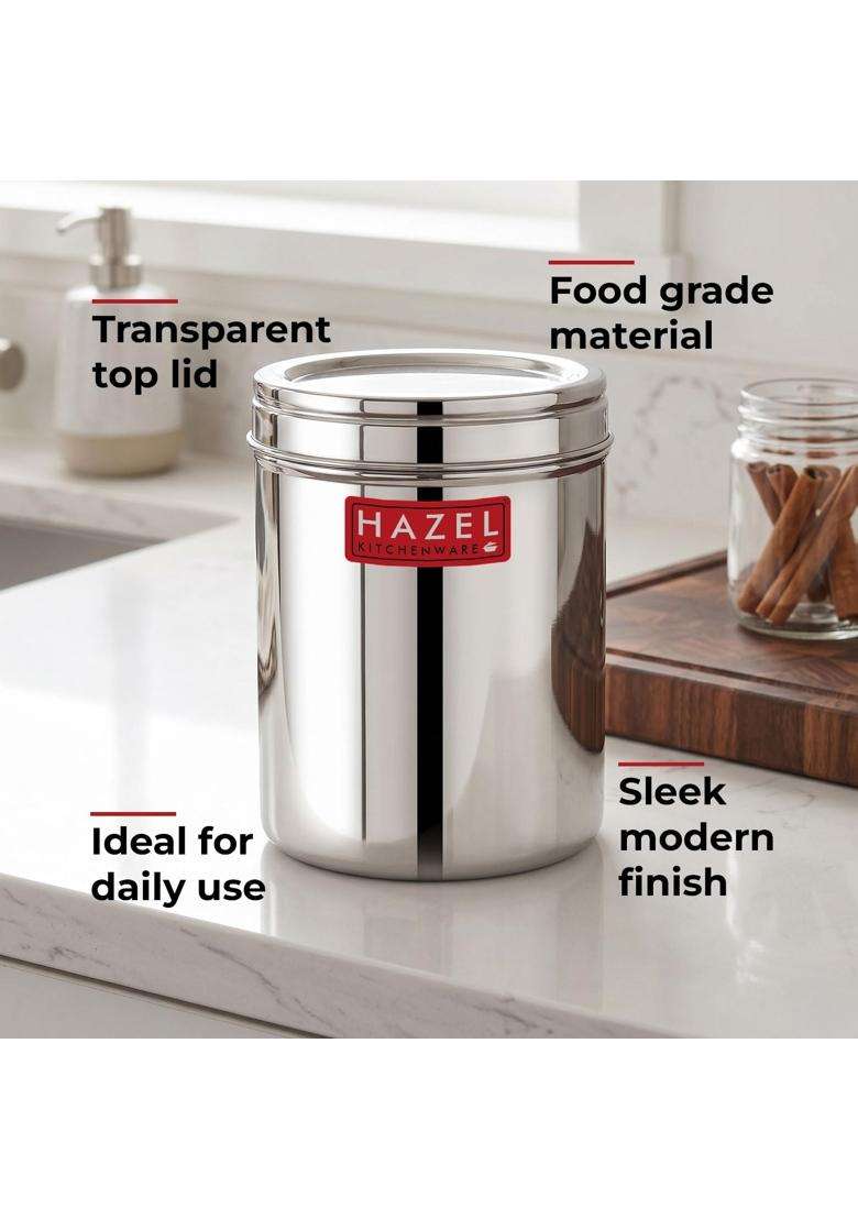 HAZEL Stainless Steel Kitchen Container with Transparent Lid | 1500 ml | 50.7 fl oz - Indya