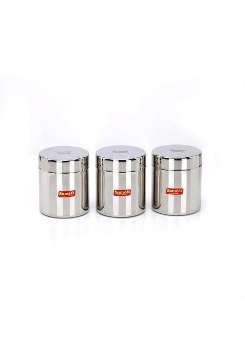 Sumeet Stainless Steel Small Canisters Jars Ubha Dabba Storage Containers Set | 350 ml | 11.8 fl oz | 7.5 cm | 3 Inch | 3-Piece Set