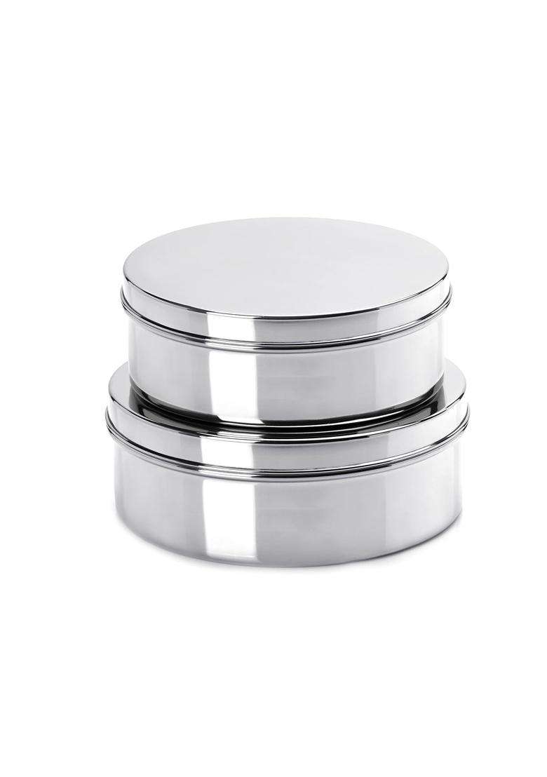 KC Stainless Steel Flat Canisters | 1.2 L | 1.3 Qt | 2-Piece Set - Indya