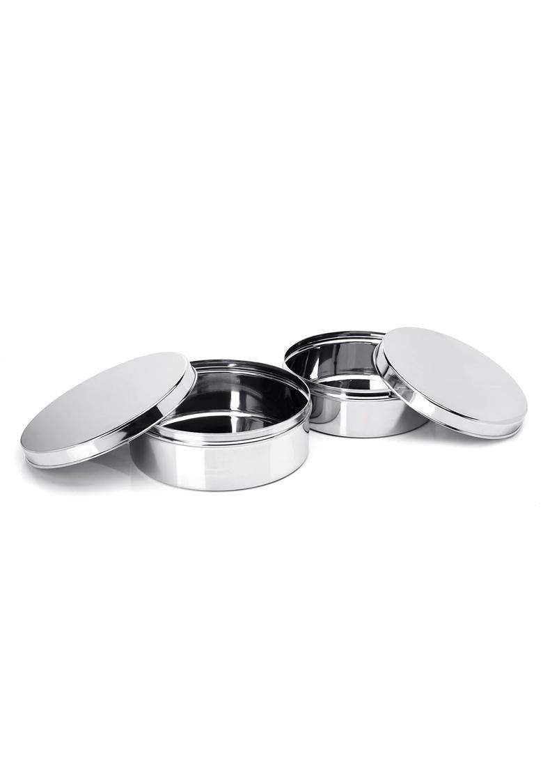 KC Stainless Steel Flat Canisters | 1.2 L | 1.3 Qt | 2-Piece Set - Indya