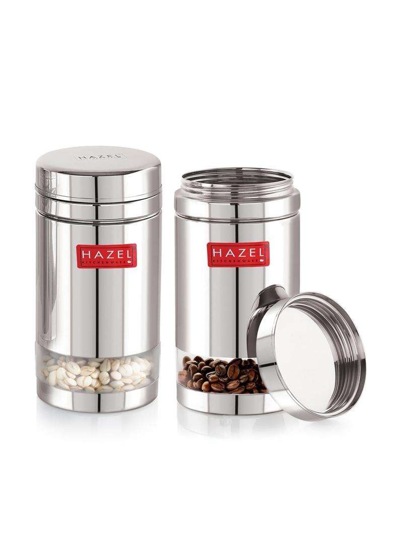 HAZEL Stainless Steel See Through Transparent Container | 1200 ml | 40.6 fl oz | 2-Piece Set - Indya