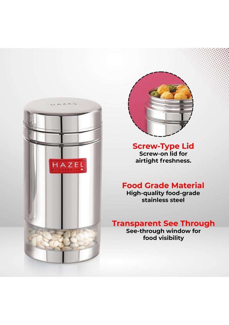 HAZEL Stainless Steel See Through Transparent Container | 1200 ml | 40.6 fl oz | 2-Piece Set - Indya