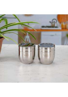 Sumeet Stainless Steel Conical Shape Canisters Dabba Storage Containers for Kitchen | 500 ml | 16.9 fl oz | 9 cm | 3.5 Inch | 2-Piece Set