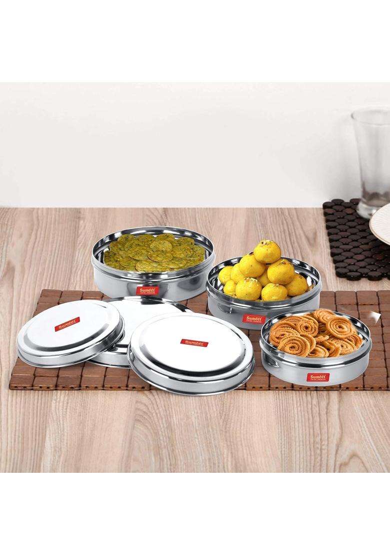 Sumeet Stainless Steel Storage Container | 300 ml | 10.1 fl oz | 3-Piece Set - Indya