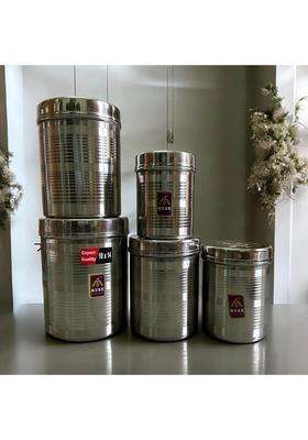 KITCHEN NEXT Muke Stainless Steel Dibba Container Set Food Grade Storage Kitchen Jar | 500 ml | 16.9 fl oz | 5-Piece Set