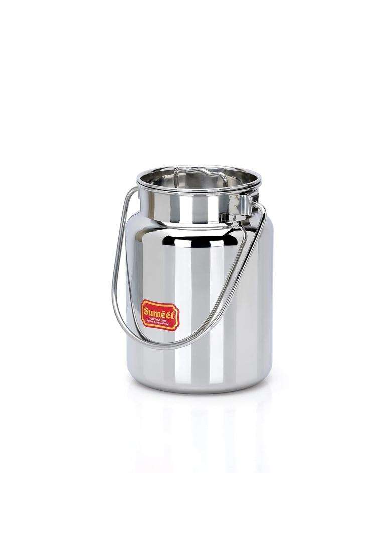 Sumeet Stainless Steel Akhand Jointless Milk Can with Lid | 2000 ml | 67.6 fl oz | 13 cm | 5.1 Inch - Indya