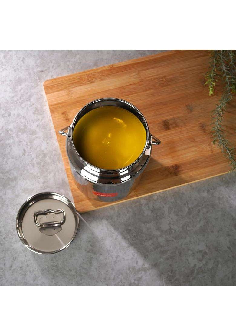 Sumeet Stainless Steel Akhand Jointless Milk Can with Lid | 2000 ml | 67.6 fl oz | 13 cm | 5.1 Inch - Indya