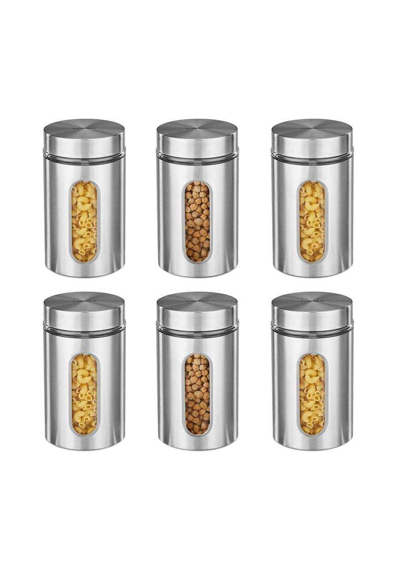 Solimo Amazon Brand Solimo Oval Window Steel Jacketed Glass Jar | 1200 ml | 40.6 fl oz | 6-Piece Set - Indya